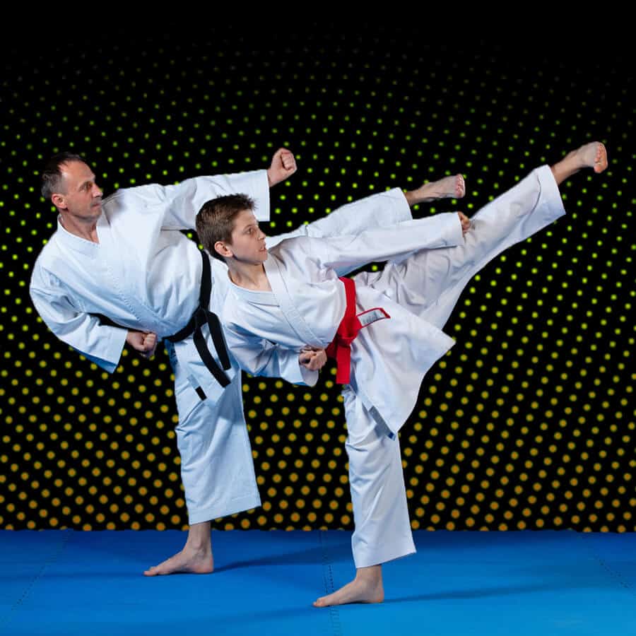 Martial Arts Lessons for Families in Union NJ - Dad and Son High Kick