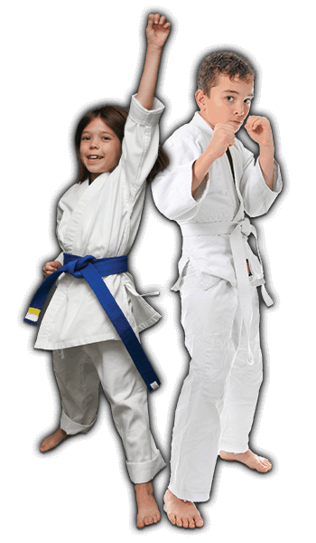 Martial Arts Lessons for Kids in Union NJ - Happy Blue Belt Girl and Focused Boy Banner